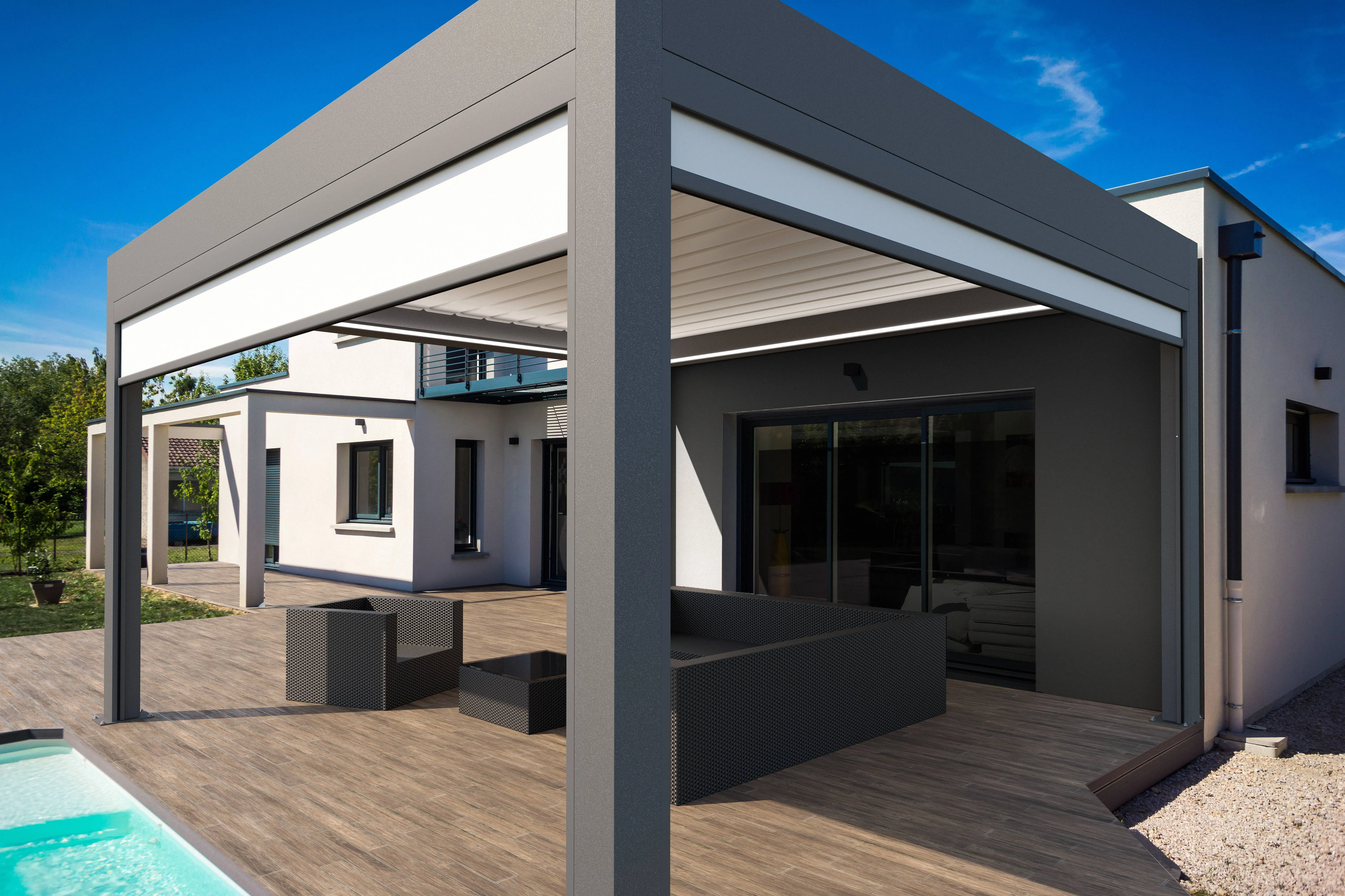 Bioklimatikus (sunguard) pergola tervezése és telepítése Budapesten, 2022-ben